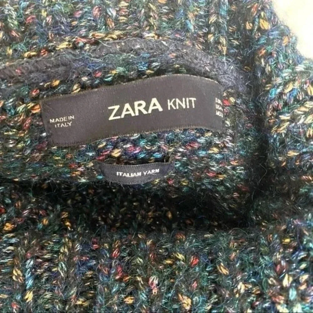 ZARA KNIT Italian Yarn Turtleneck Metallic Thread Knit Sweater Emerald Green